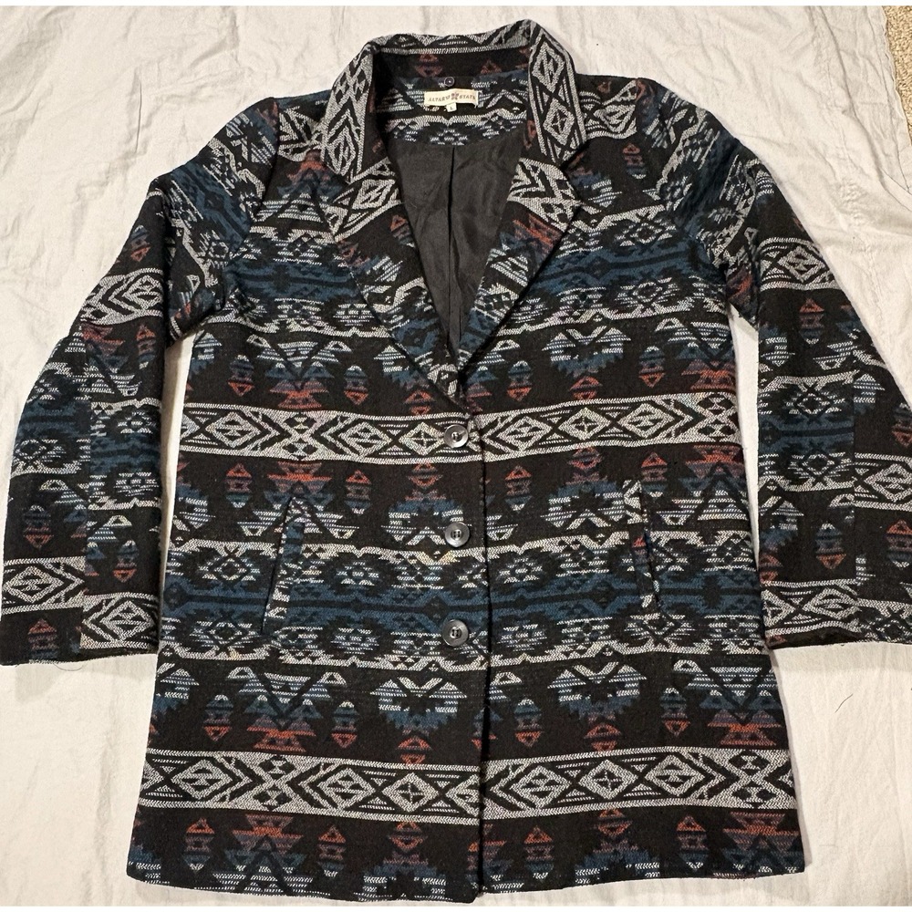 Altar'd State Southwestern Aztec Wool Blend Long Coat Jacket Women's L Boho